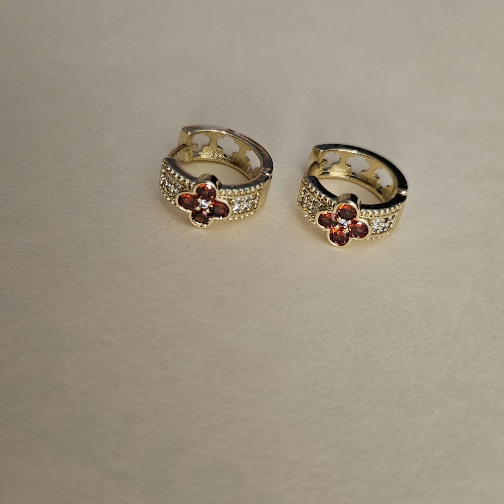 Gold and Red Floral Earrings